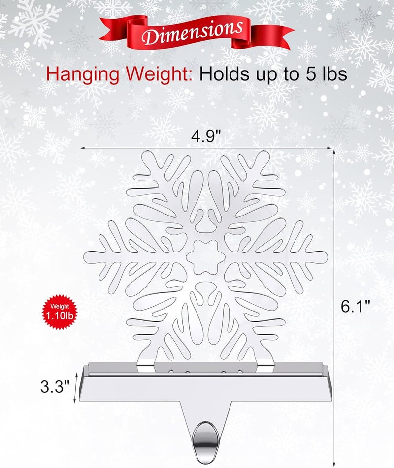 Jetika Christmas Stocking Holders for Mantle Set of 2, Snowflake Stocking Hanger for Mantel Weighted Heavy Metal Stocking Hook Stand for Fireplace Christmas Decorations Indoor Holiday Decor, 2-Pack - Image 3